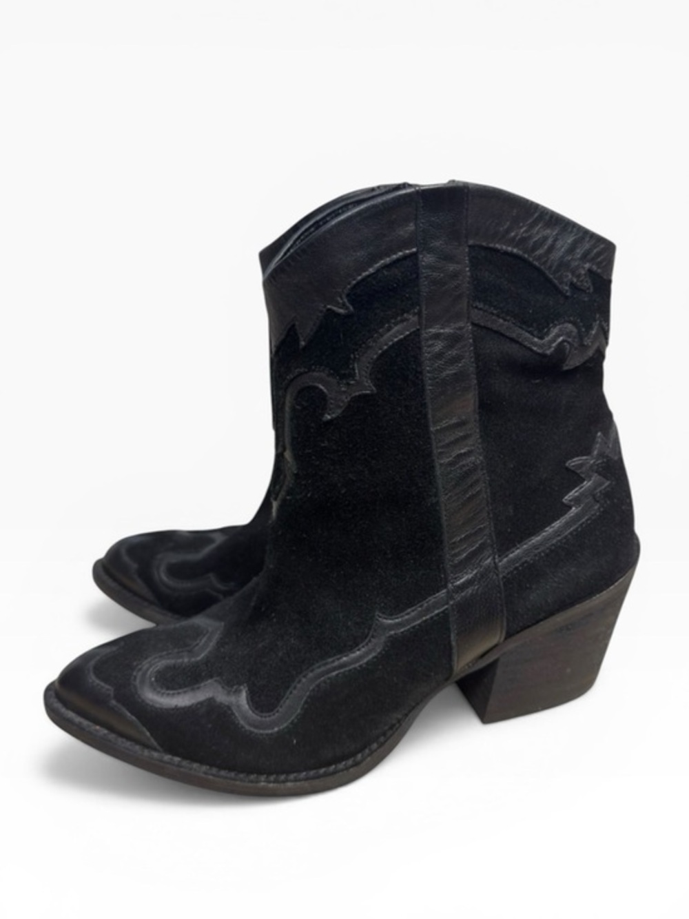 Reba Black Western Festival Ankle Booties Leather Size 6.5 Side Zip Concert Shoe